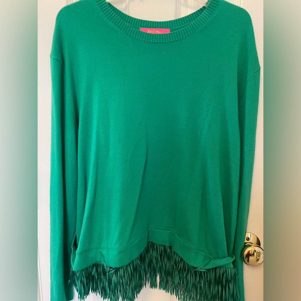 Lilly Pulitzer Green Fringe Sweater